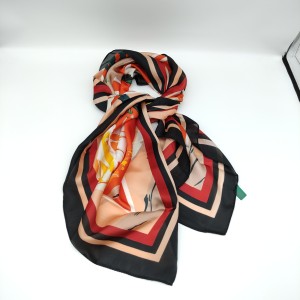 Red and black imitation silk printed plaid square scarf